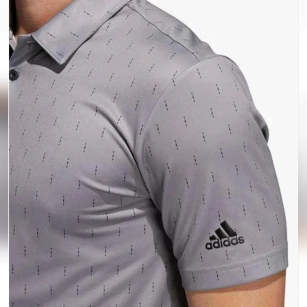 Adidas Polo Shirt Men 2X Gray Indigo Hash Print Performance Golf Pickleball Nwt